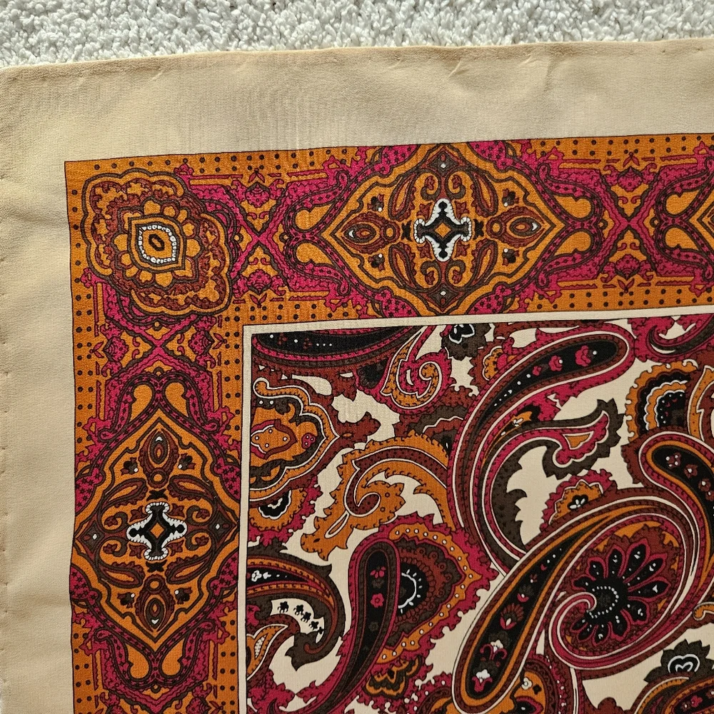 Purple & Orange Paisley Medallion Border Scarf | SZ 35